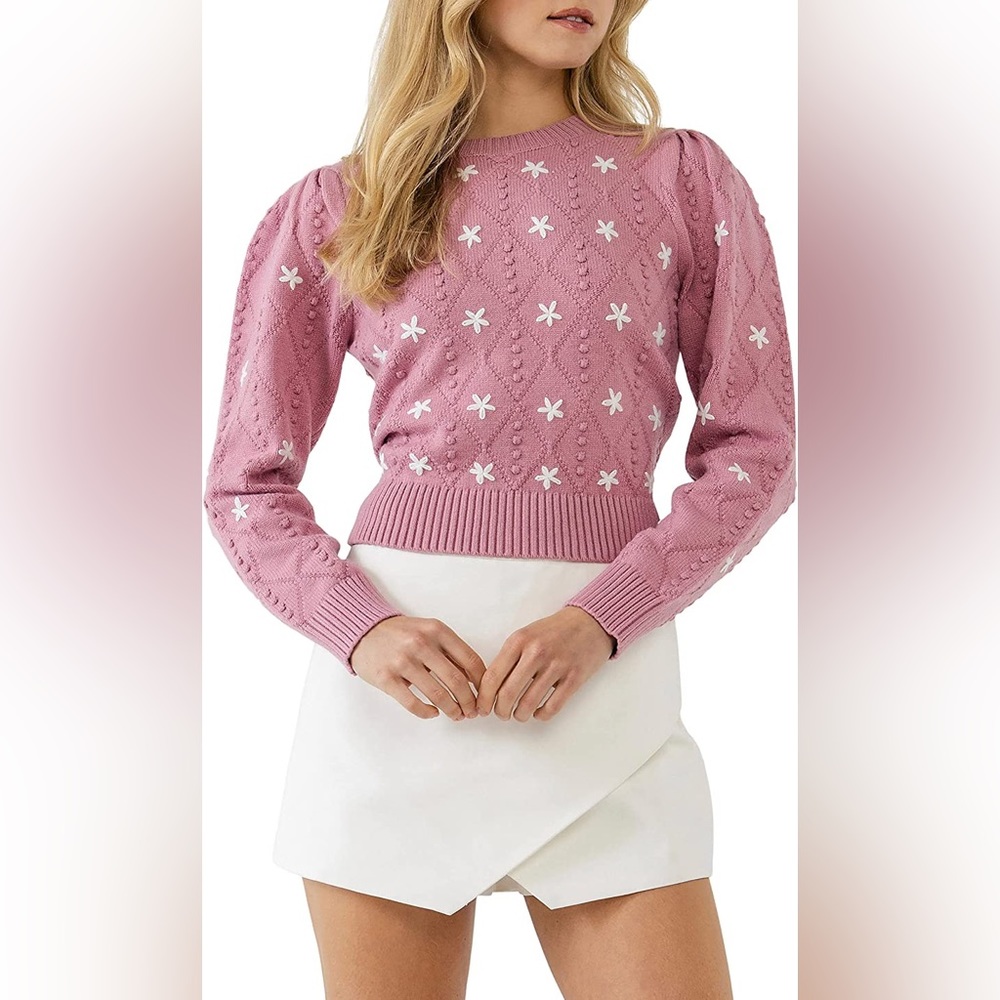 English Factory Handmade Embroidery Floral Sweater